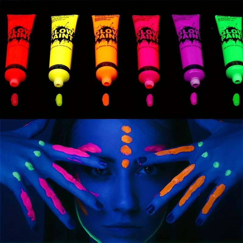 6-Pack Neon UV Glow Face & Body Paint – 6 Colors, 25ml UV Face & Body Paint QXL