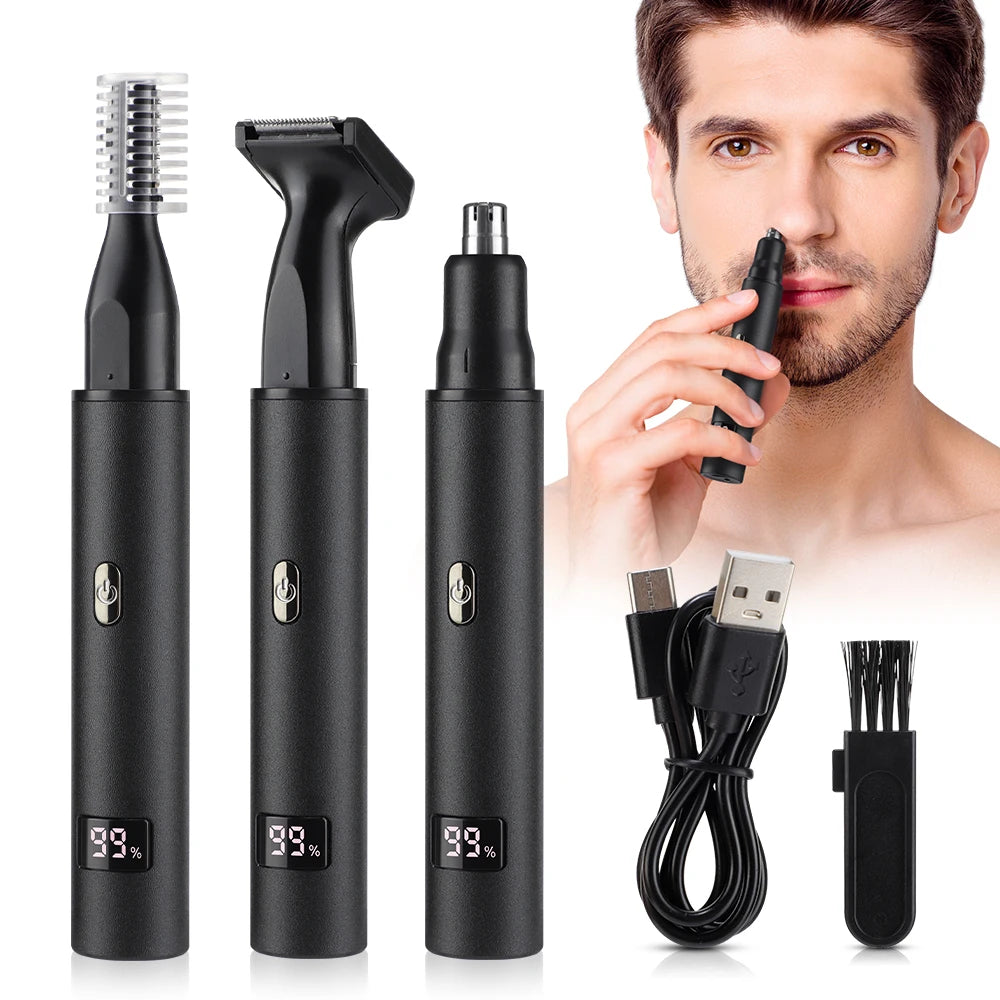 3-in-1 Electric Nose & Ear Hair Trimmer | LED USB Rechargeable Electric Hair Trimmer QXL