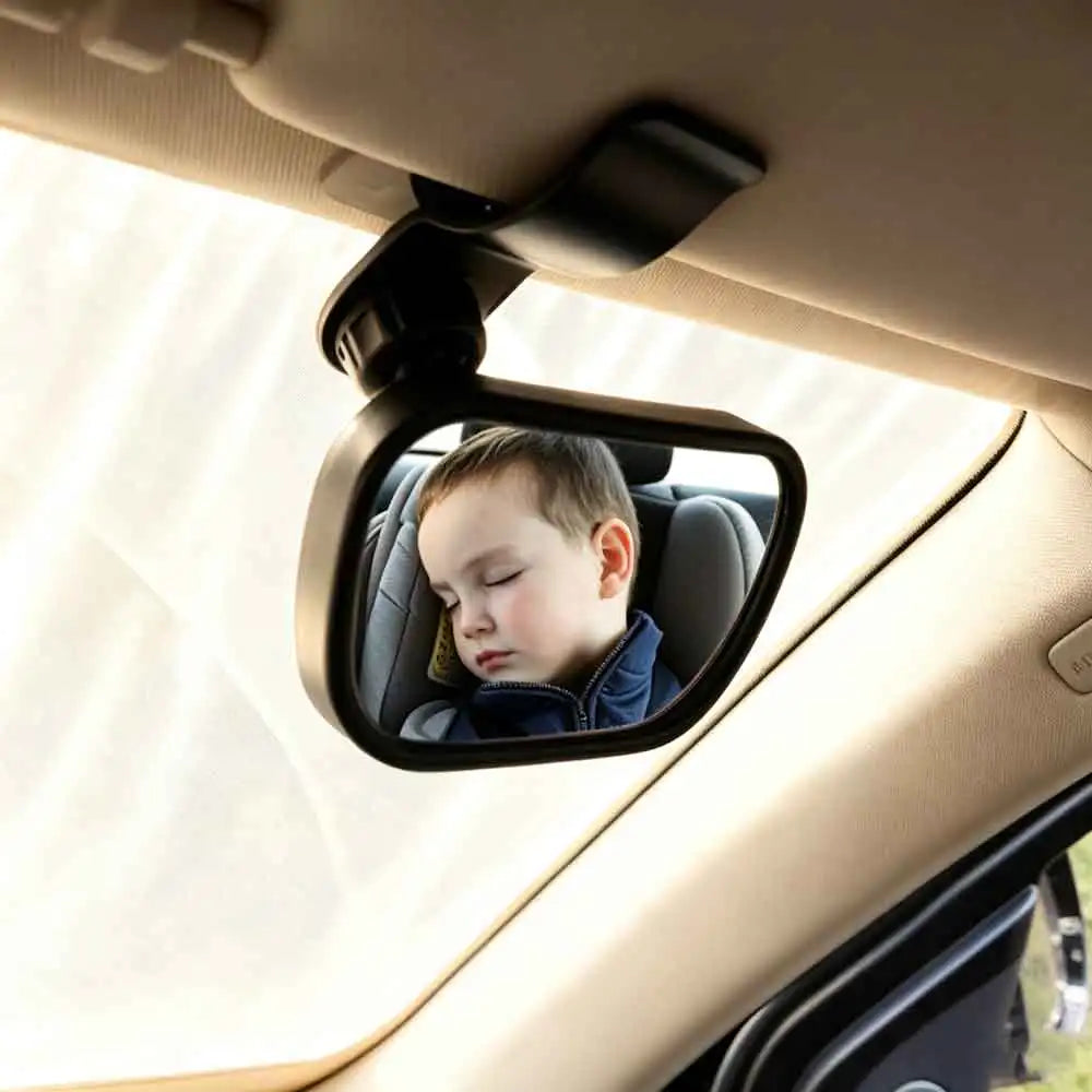 2-in-1 Baby Car Rear View Mirror | 360° Rotate & Easy Mount Baby Car Mirror QXL