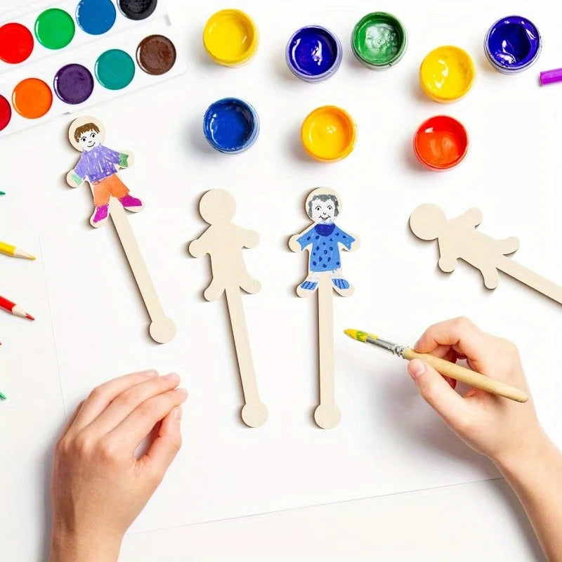 Wooden Humanoid Craft Sticks | Unfinished Wood Art Supplies Wooden Craft Figures QXL