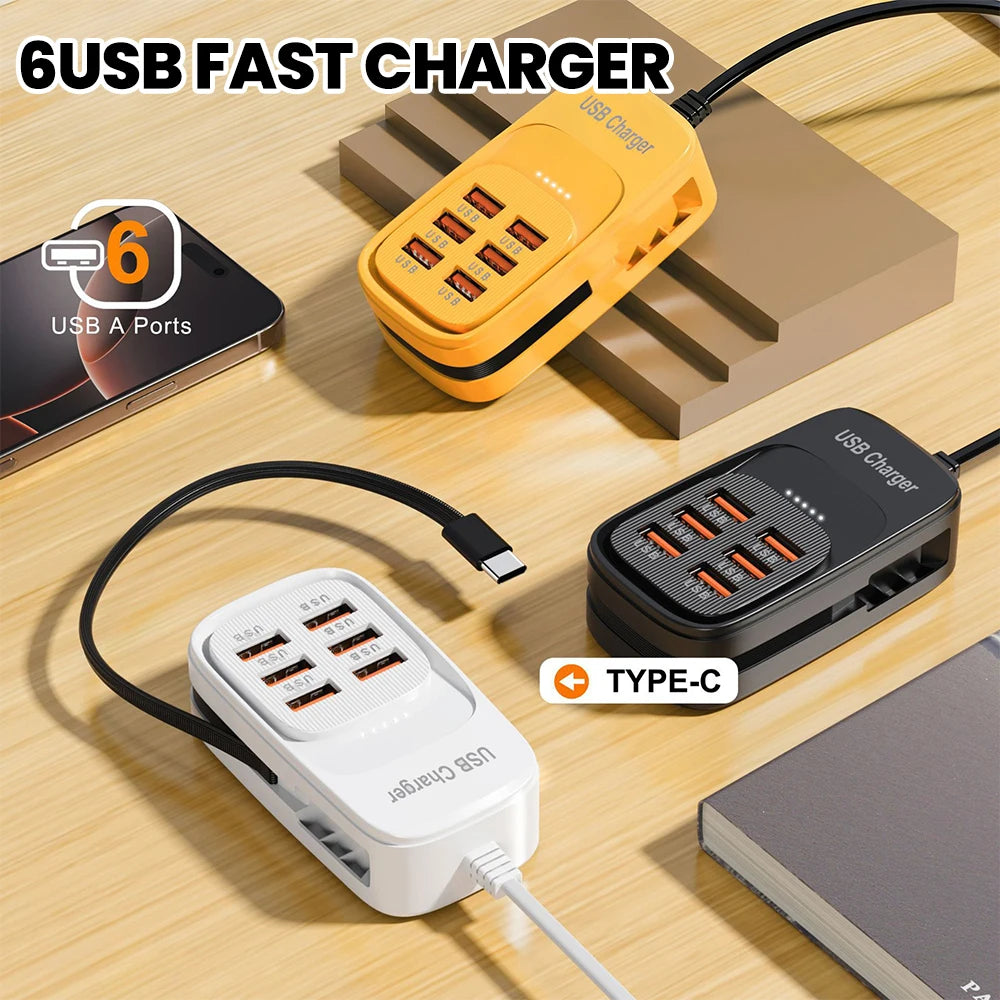 6-in-1 Desktop USB Charging Station | 3 PD + 3 USB Ports USB Charging Station QXL