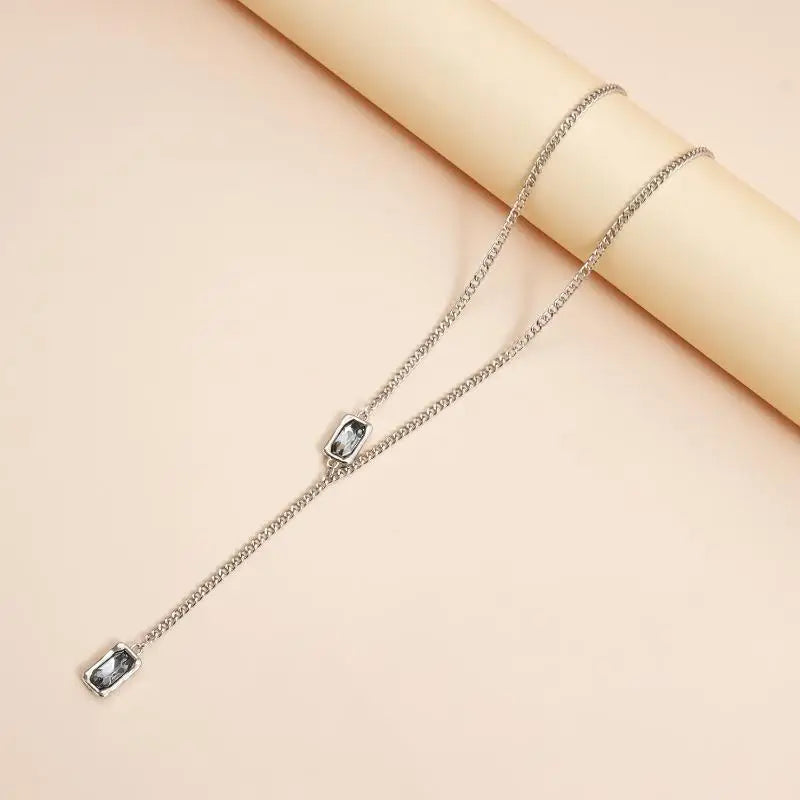 Vintage Black Square Rhinestone Y-Shape Pendant Necklace Pendant Necklace QXL