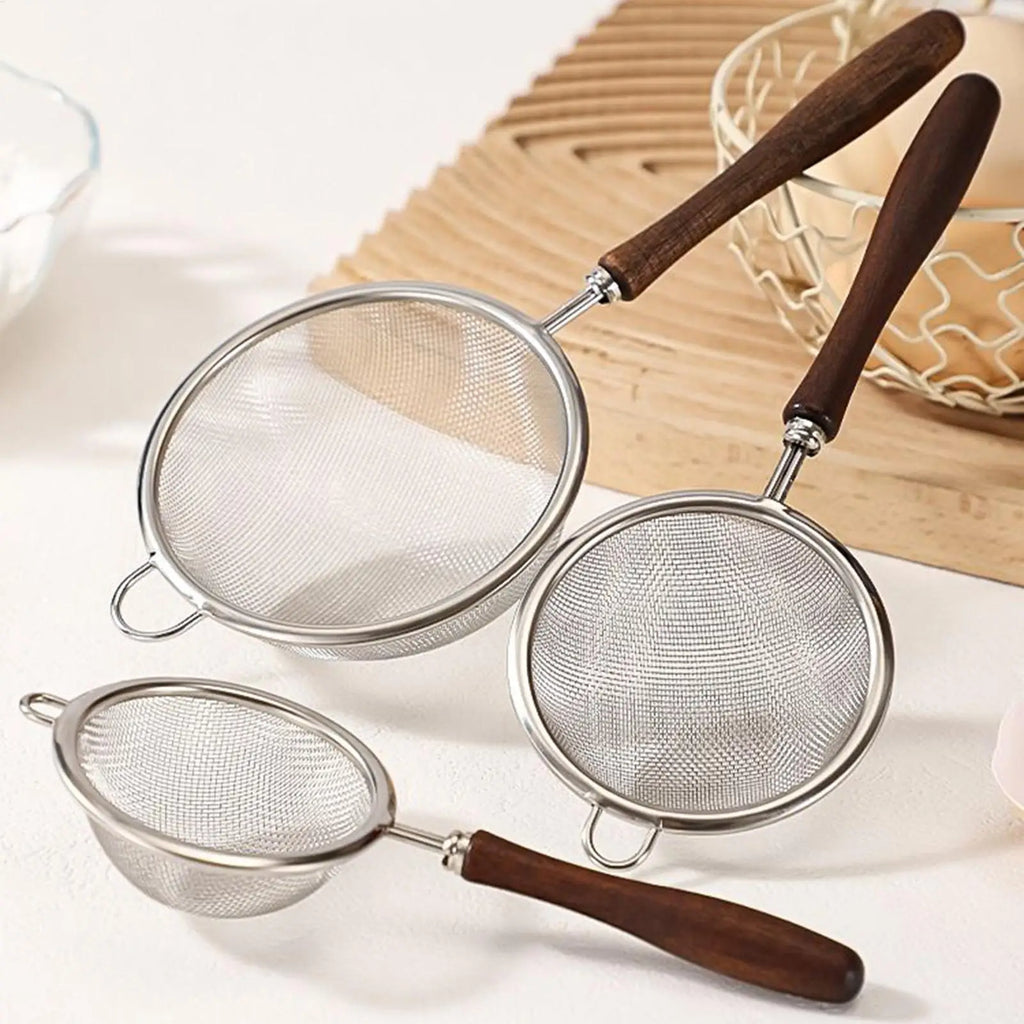 Fine Mesh Strainer Stainless Steel & Walnut Handle | 3 Sizes Mesh Strainer QXL