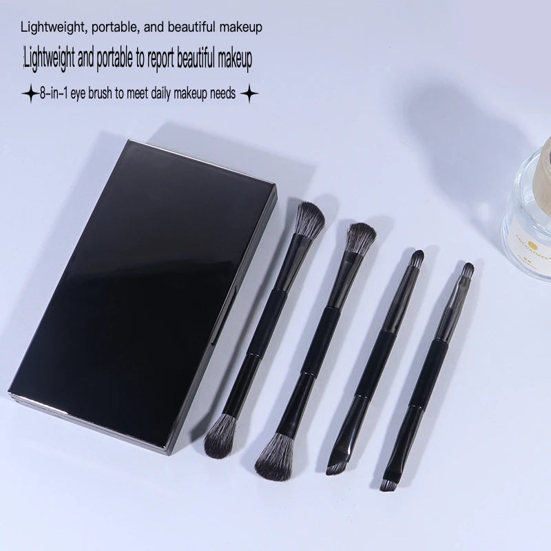 4-Piece Double-Head Eyeshadow Brush Set with Mirror Case Eyeshadow Brush Set QXL
