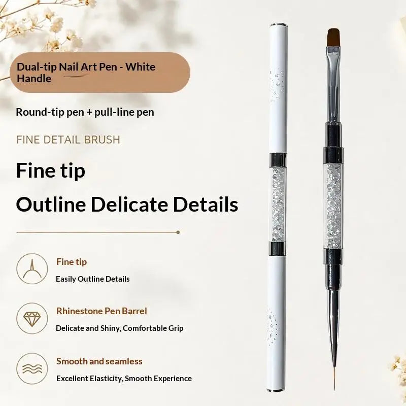Dual-Ended Rhinestone Nail Art Brush | Liner & Gel Pen Nail Art Brush QXL White