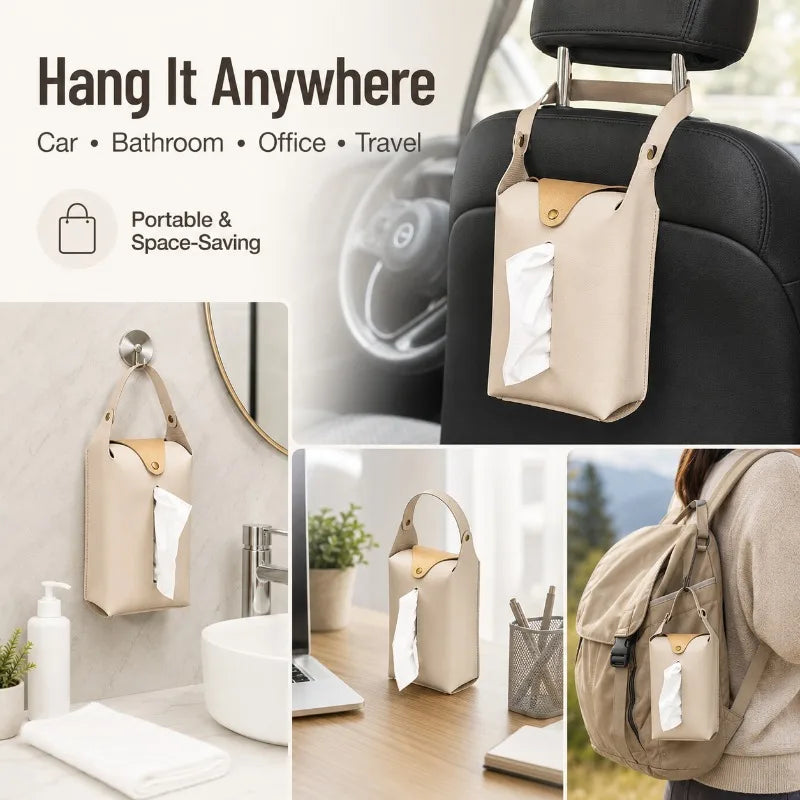 PU Leather Hanging Tissue Holder | Car, Bathroom & Office Car Tissue Holder QXL