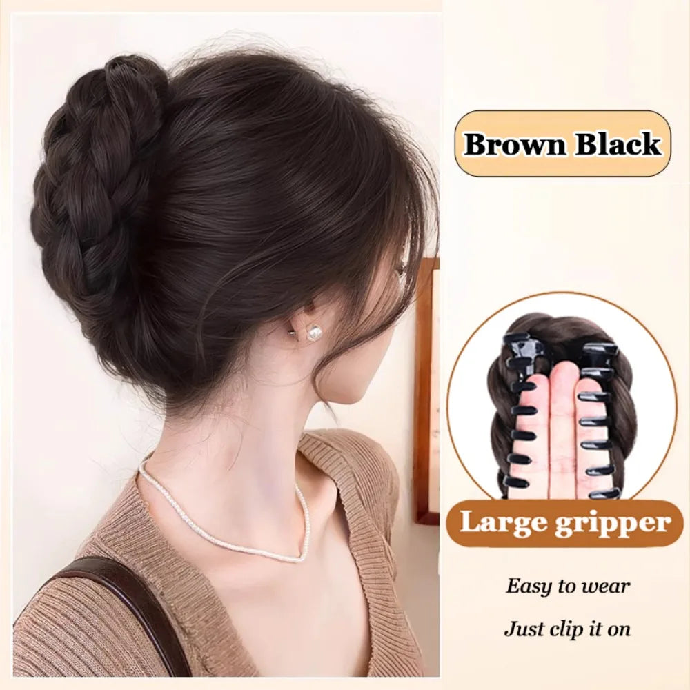 Synthetic Hair Bun Claw Clip | Fluffy Updo Hairpiece Clip-In Bun Hairpiece QXL Brown Black