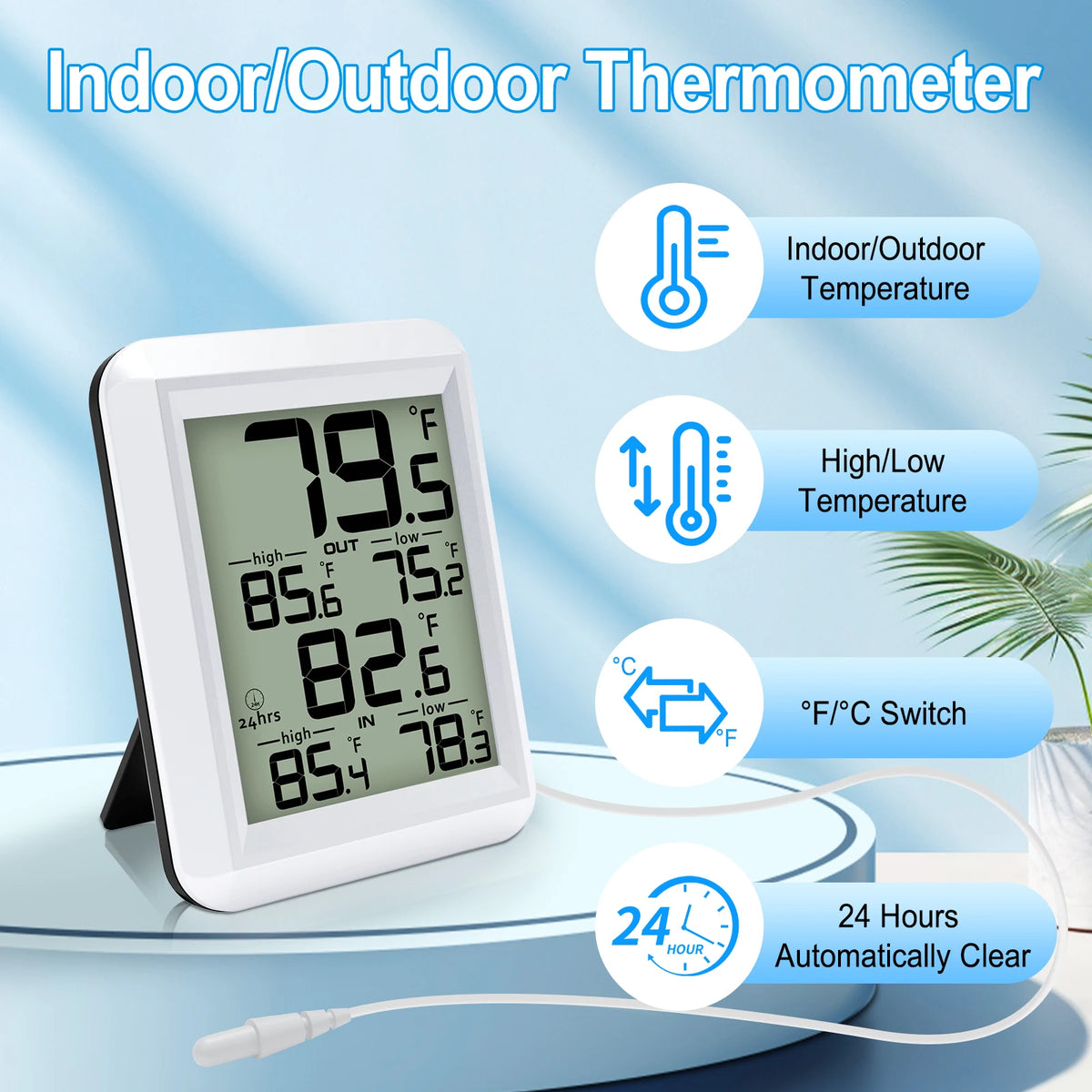 Digital Indoor/Outdoor Thermometer with Wired Probe & Min/Max Digital Thermometer QXL