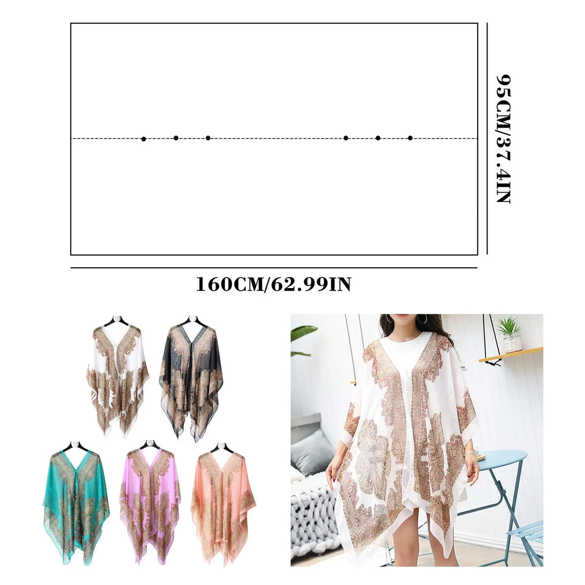 Women's Chiffon Beach Shawl & Bikini Cover Up | Boho Floral Beach Cover Up QXL