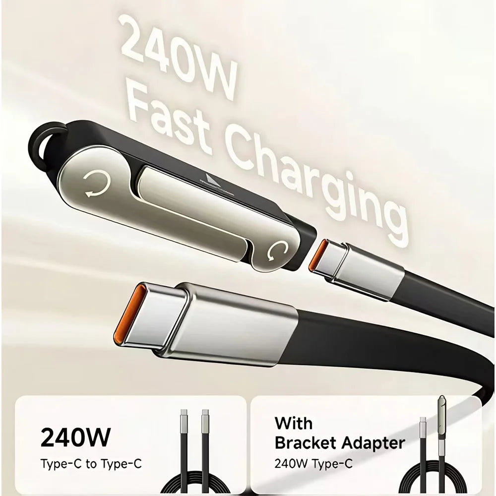 240W USB-C Fast Charging Cable with Foldable Phone Stand USB-C Charging Cable QXL