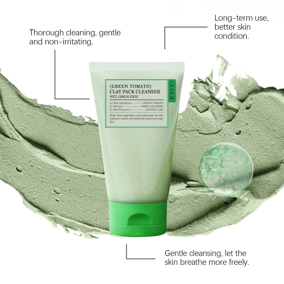 OUHOE Green Tomato Clay Mud Mask – Pore & Brightening Clay Mud Mask QXL