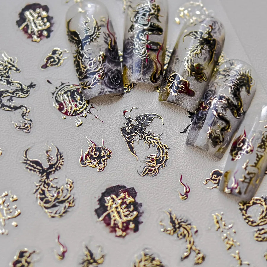 5D Chinese Dragon Nail Art Stickers – Black & White Decals Nail Art Stickers QXL