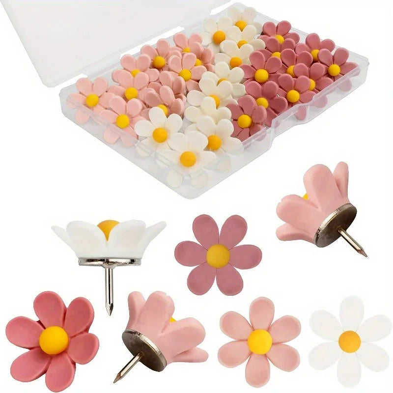 Flower Pushpins Set | 3-Color Resin Decorative Photo Wall Pins Decorative Pushpins QXL