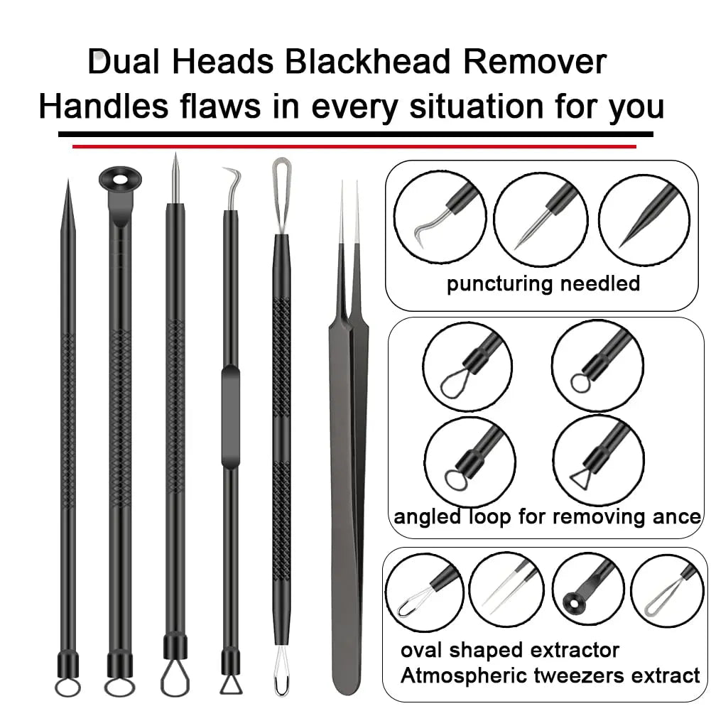 6-Piece Stainless Steel Blackhead Removal Tool Set Blackhead Extraction Kit QXL