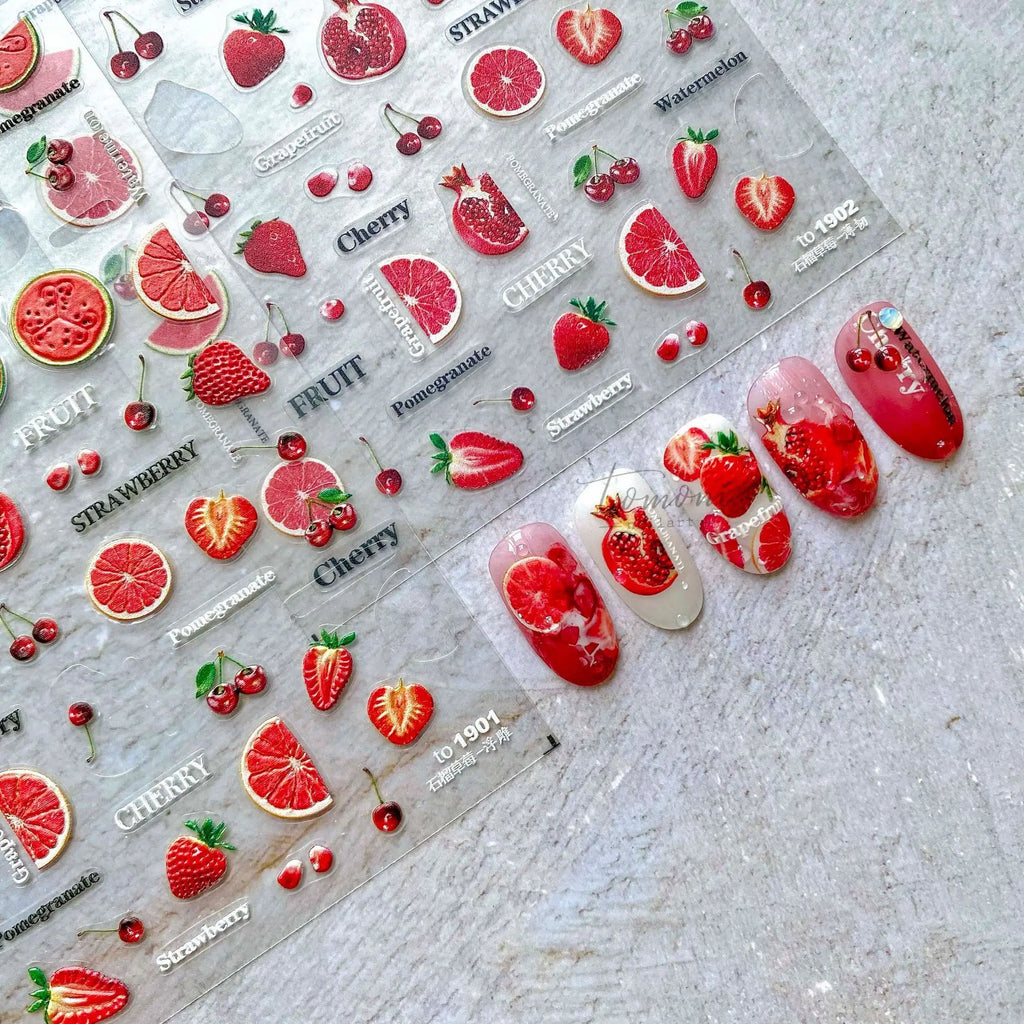 5D Kawaii Fruit Nail Art Stickers | Strawberry & Kiwi Decals Nail Art Stickers QXL