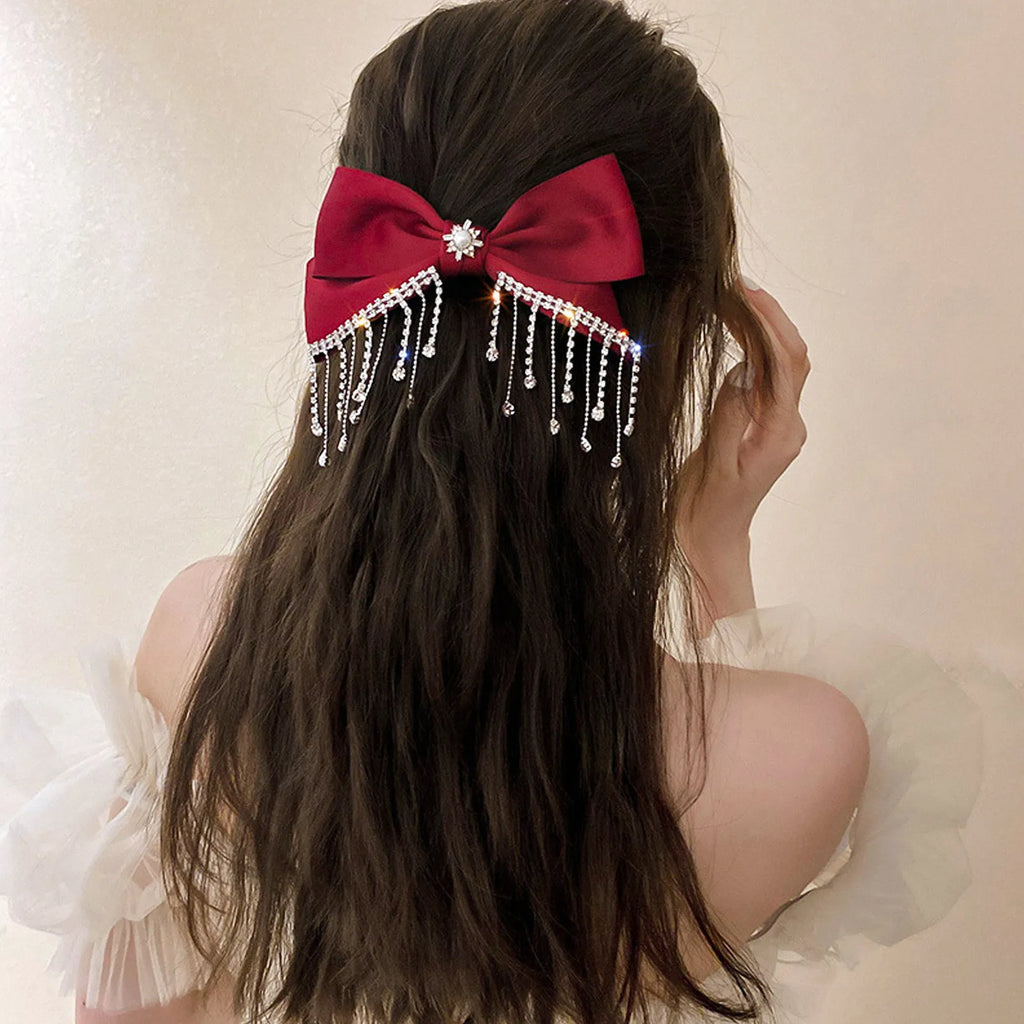 Red Bowknot Rhinestone Hair Clip | Alligator Bow Clip Bow Hair Clip QXL