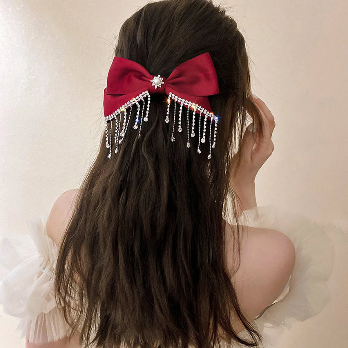 Red Bowknot Rhinestone Hair Clip | Alligator Bow Clip Bow Hair Clip QXL