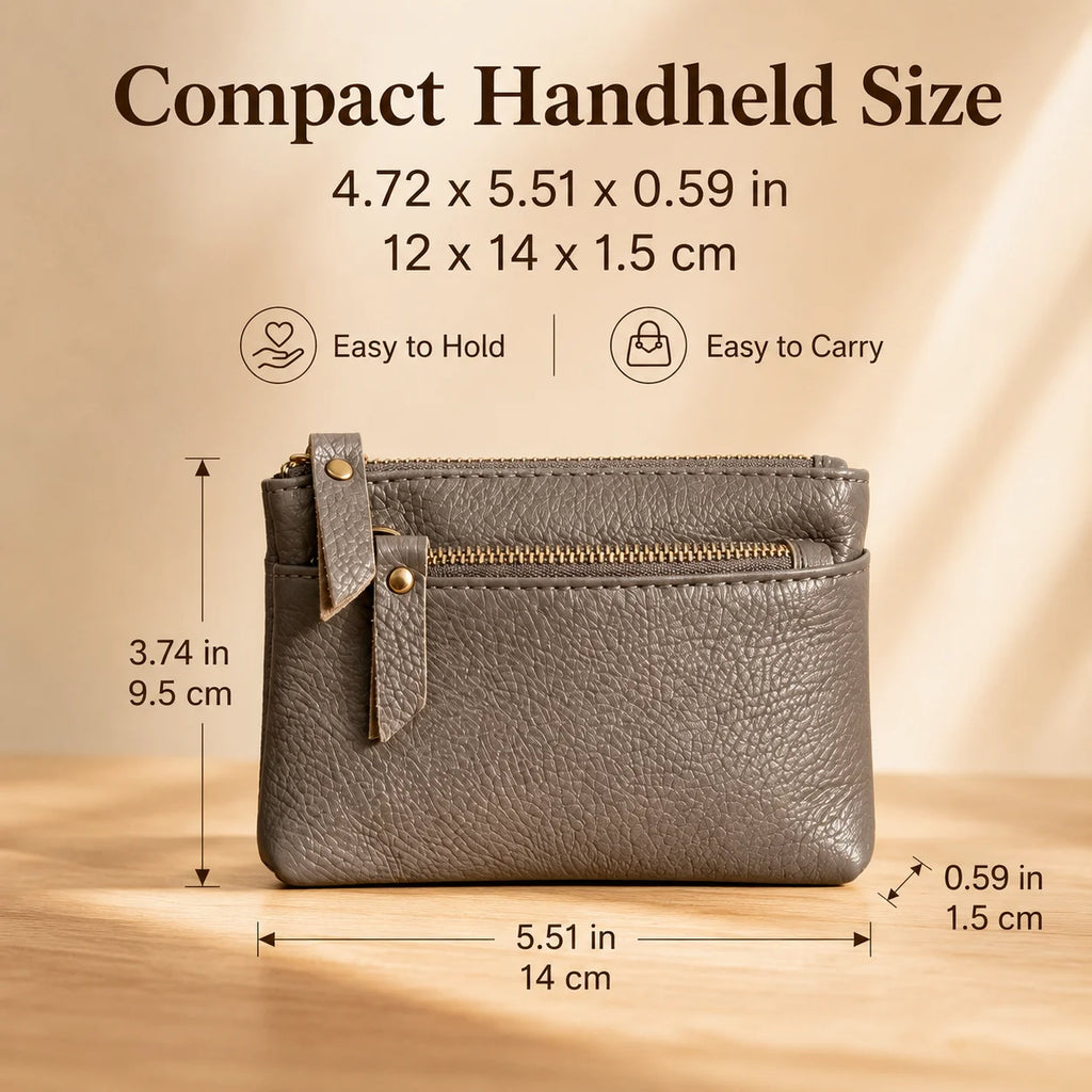 Mini Genuine Cowhide Leather Zipper Wallet | Women's Coin Purse Leather Coin Wallet QXL