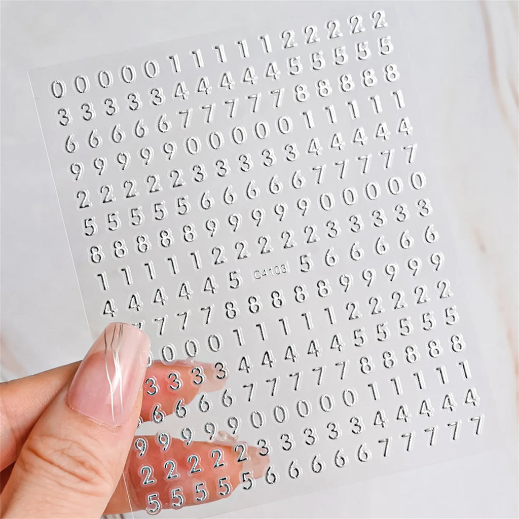 5-Pack 3D Number & Letter Nail Stickers | Gold Silver Decals 3D Nail Stickers QXL