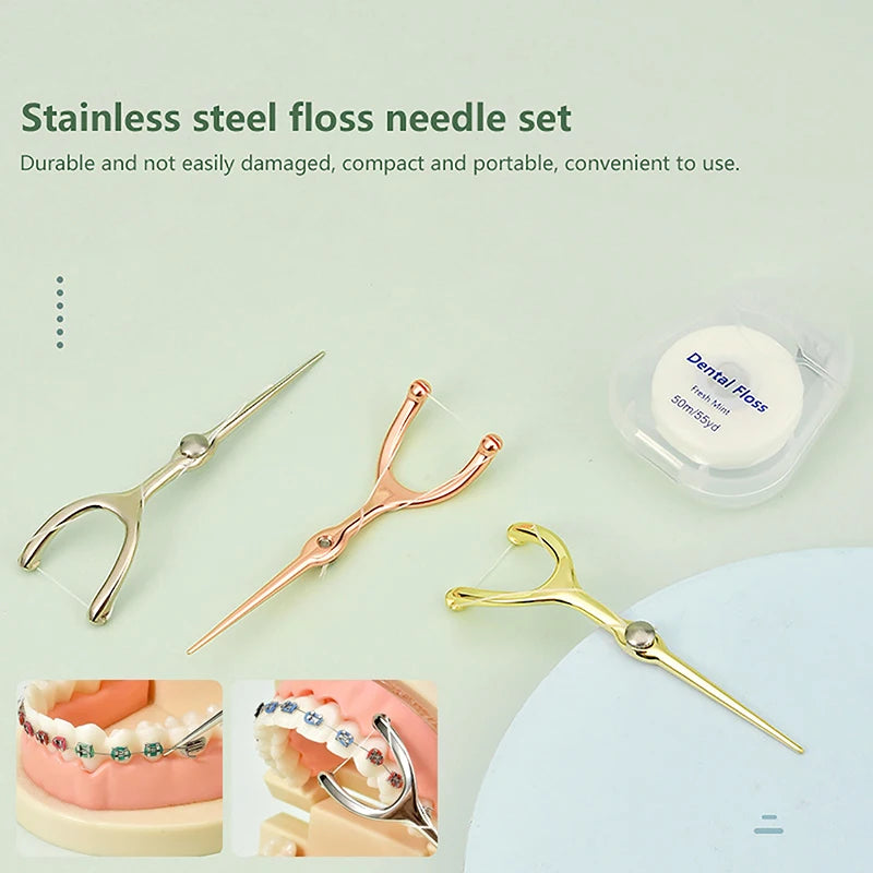 Reusable Stainless Steel Y-Shape Dental Floss Holder Set Dental Floss Holder QXL
