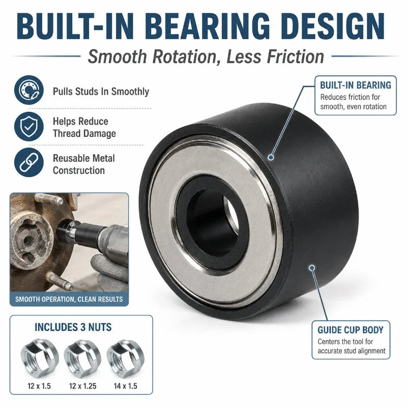 Wheel Stud Installer Tool with Bearing | M12 M14 Lug Bolt Kit Wheel Stud Installer QXL