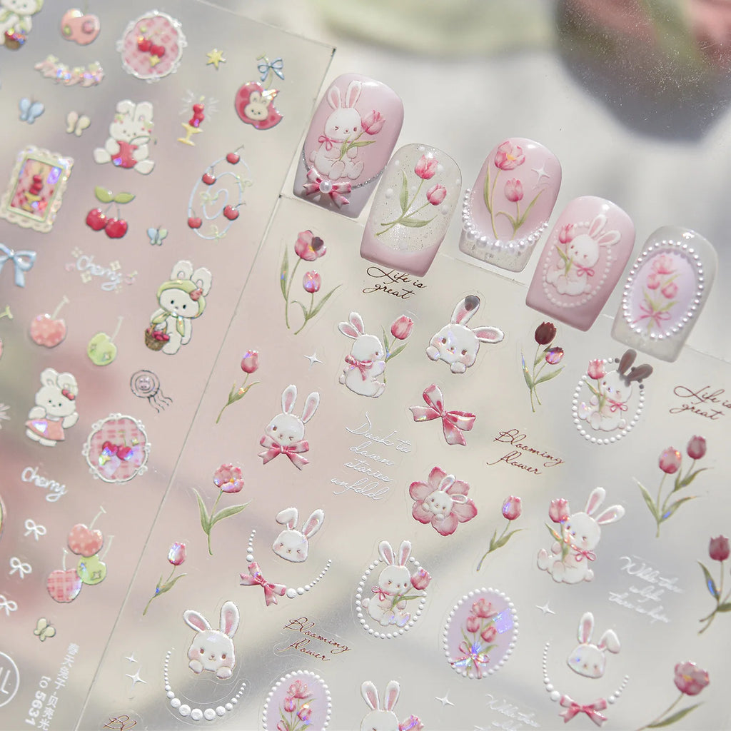 5D Spring Nail Art Stickers – Rabbit, Cherry, Tulip & Bow Nail Art Stickers QXL
