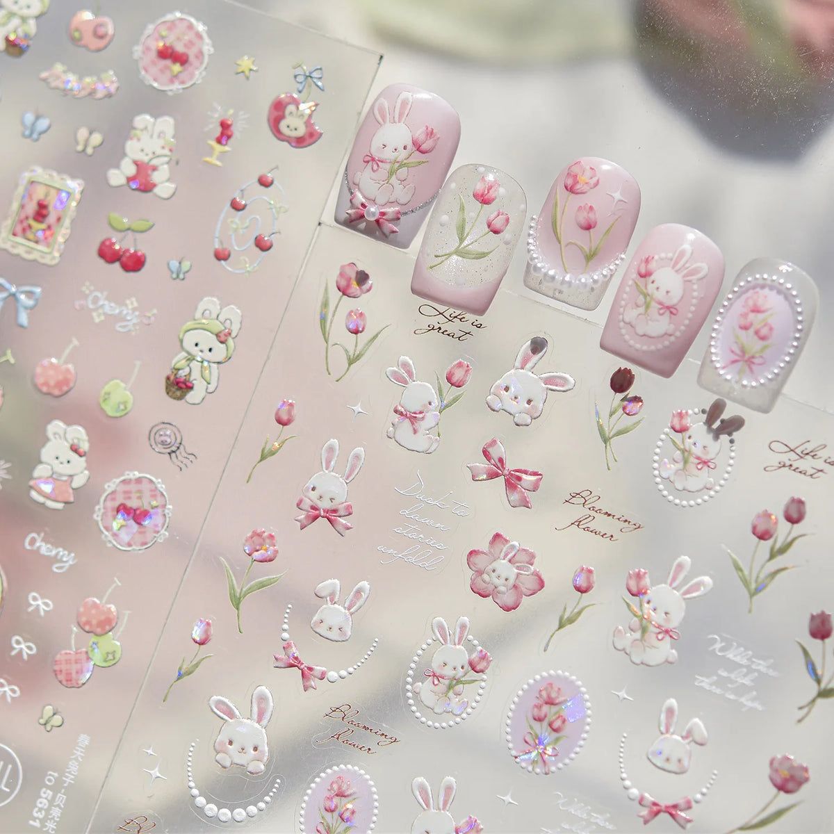 5D Spring Nail Art Stickers – Rabbit, Cherry, Tulip & Bow Nail Art Stickers QXL