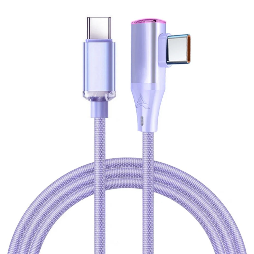 120W 90° Elbow USB-C to USB-C Fast Charging Cable | PD 6A USB-C Charging Cable QXL PURPLE 2m