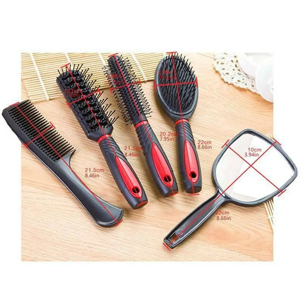 5-Piece Hair Brush & Scalp Massager Comb Set with Mirror Hair Brush Set QXL