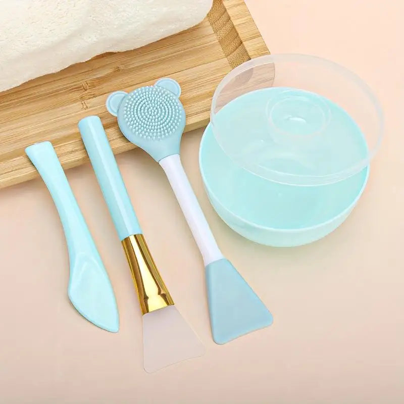 4-Piece Face Mask Mixing Bowl Set | DIY Spatula & Brush Kit Face Mask Tool Set QXL Green