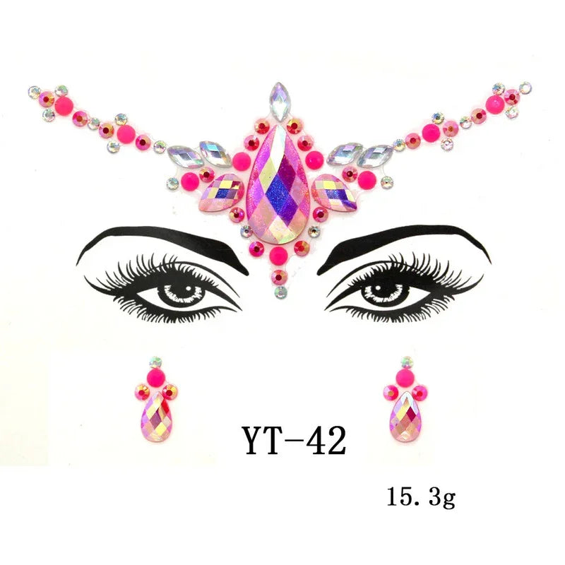 3D Rhinestone Face Jewels & Body Gem Stickers | Party Makeup Face Gem Stickers QXL YT-42