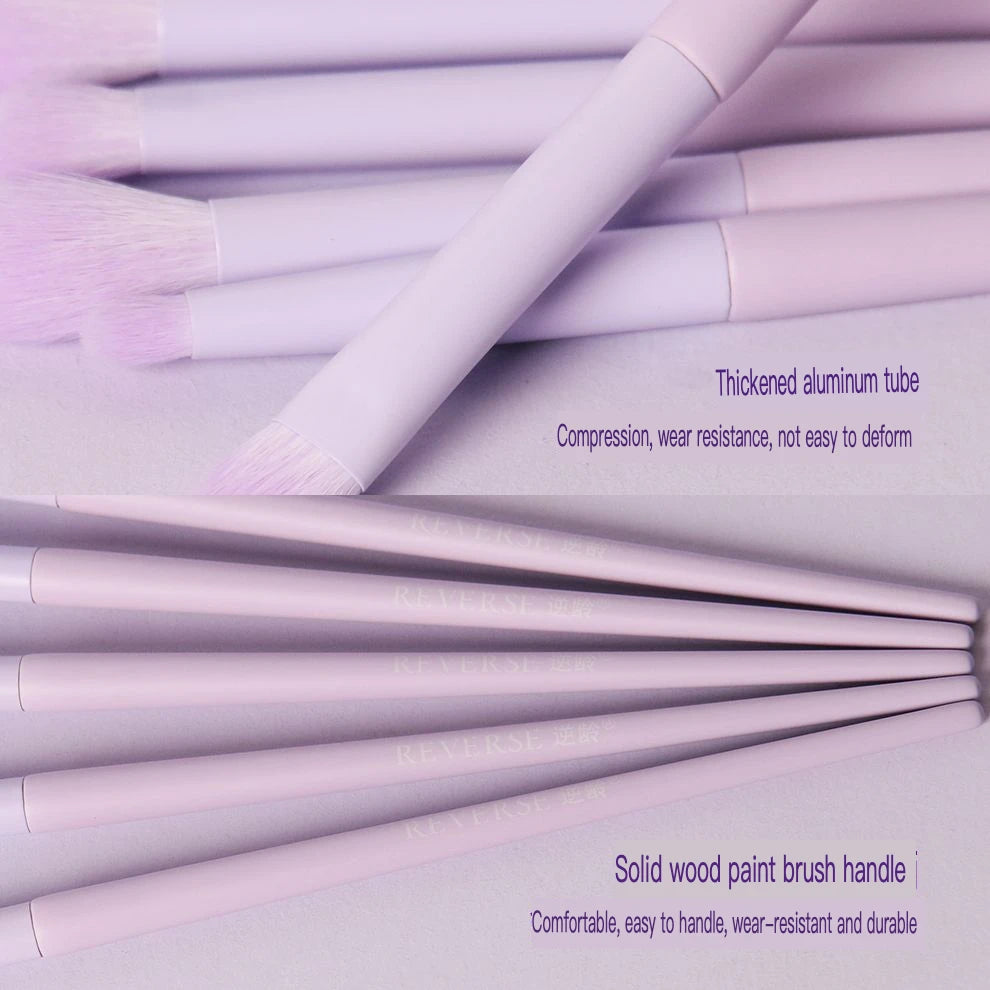 10-Piece Violet Makeup Brush Set with Bag | Soft Wool Fiber Makeup Brush Set QXL
