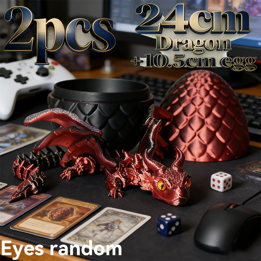 3D Printed Dragon Statue Set | Flexible Wings & Dragon Egg Fantasy Dragon Figurine QXL 2pcs 24cmDragon 10.5egg