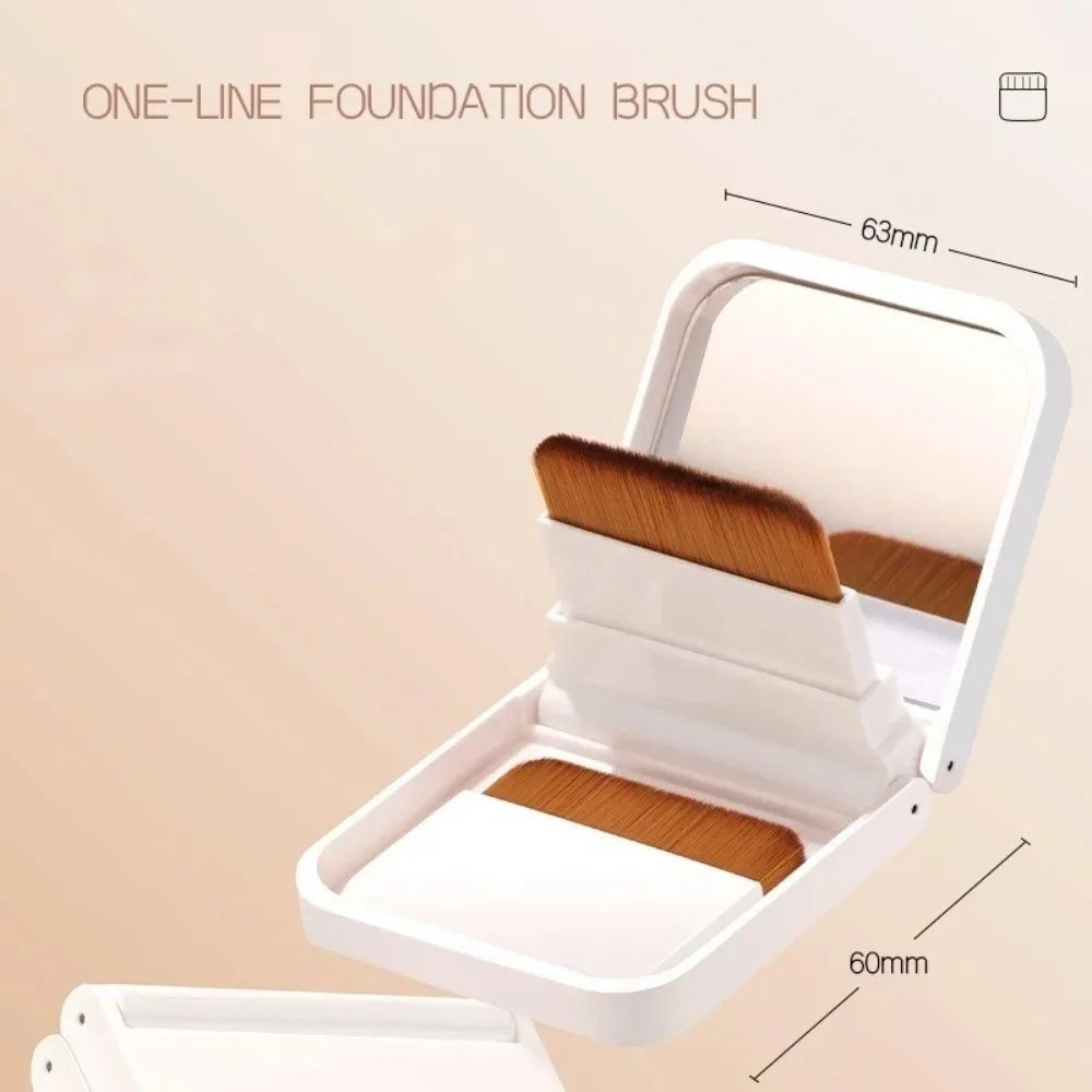 2-in-1 Compact Foundation Brush Set with Mirror Box | Flat-Head Foundation Brush Set QXL