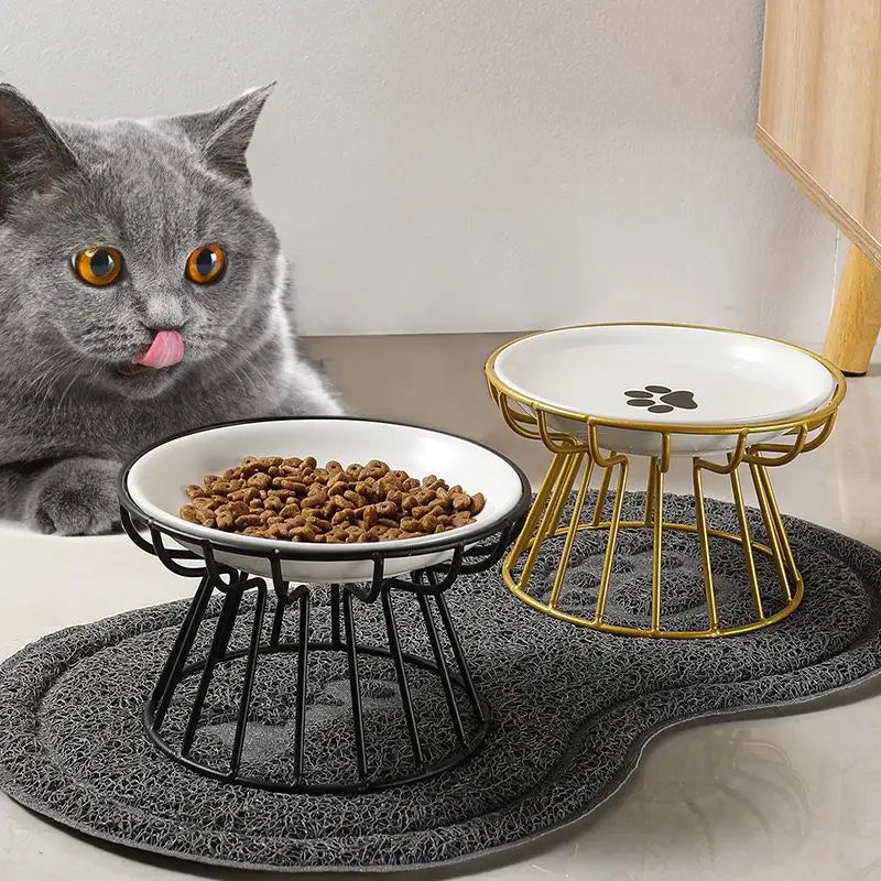 Ceramic Elevated Pet Bowl with Metal Stand | Cats & Dogs Elevated Pet Bowl QXL