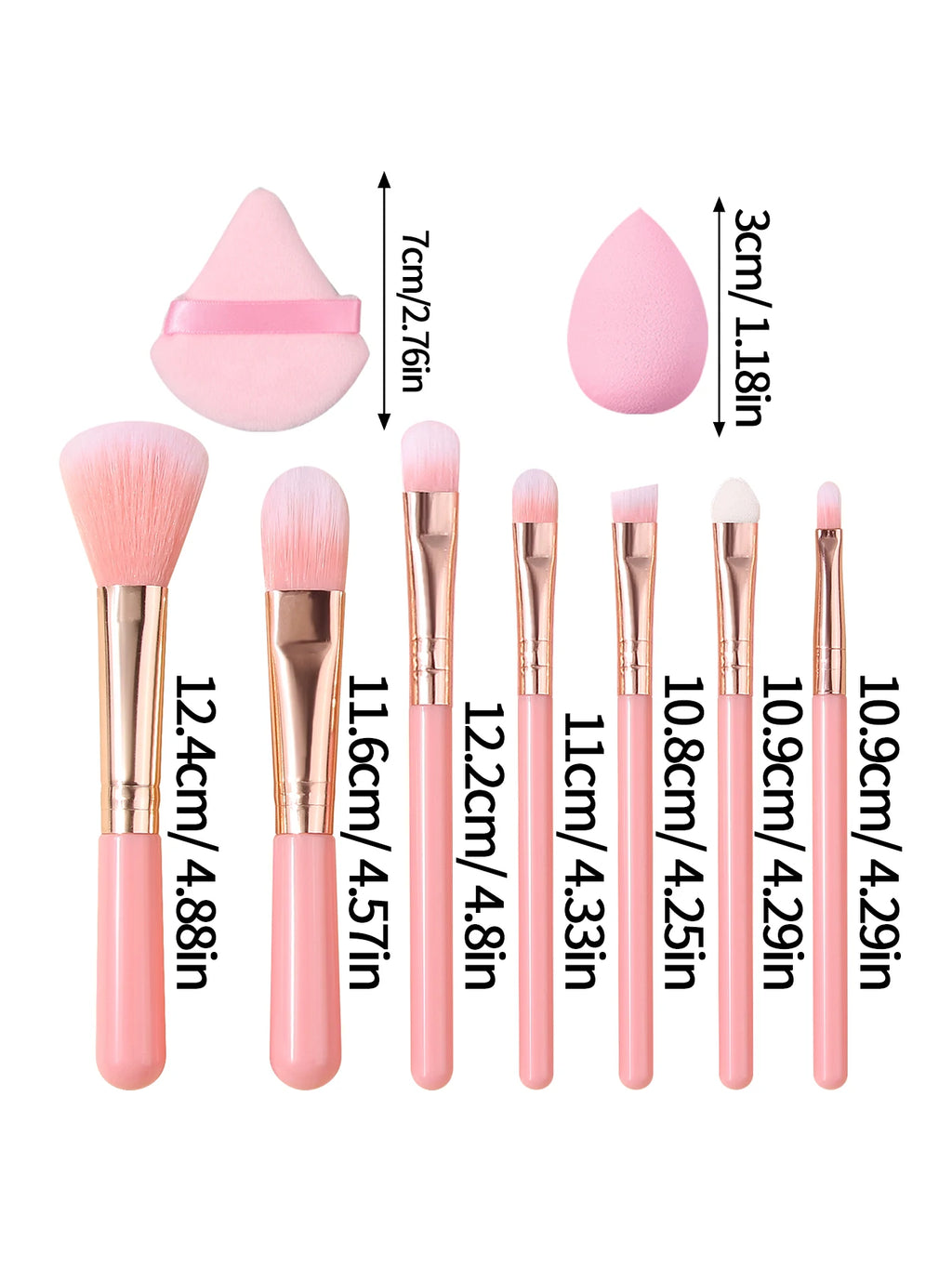 10-Pc Pink Mini Makeup Brush Set with Sponge Egg | KOSSHOW Makeup Brush Set QXL