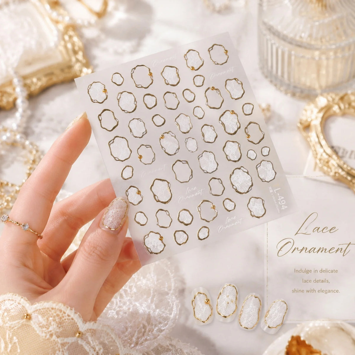 5D Luxury Nail Stickers – Gold Silver Hollow Lace Foil Decals Nail Art Stickers QXL