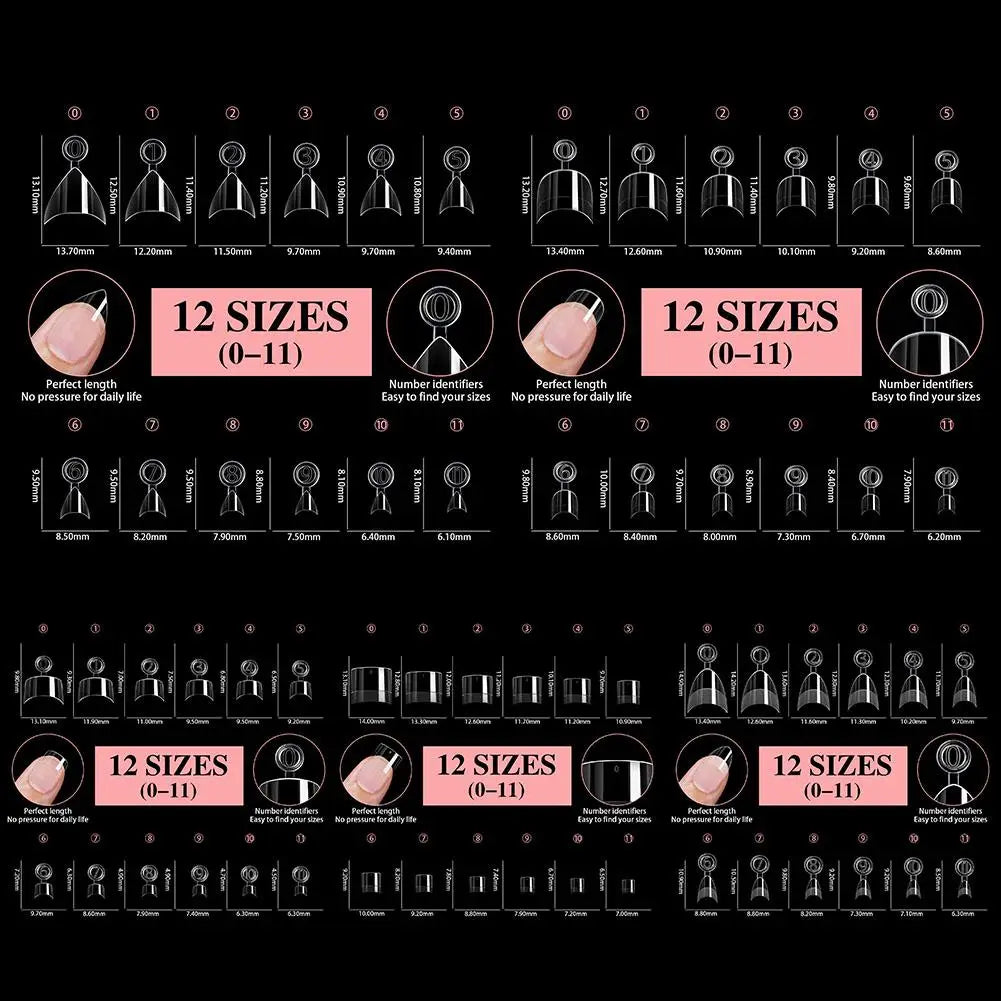 600-Piece Short Half-Cover Clear Nail Tips | 12 Sizes DIY Set False Nail Tips QXL