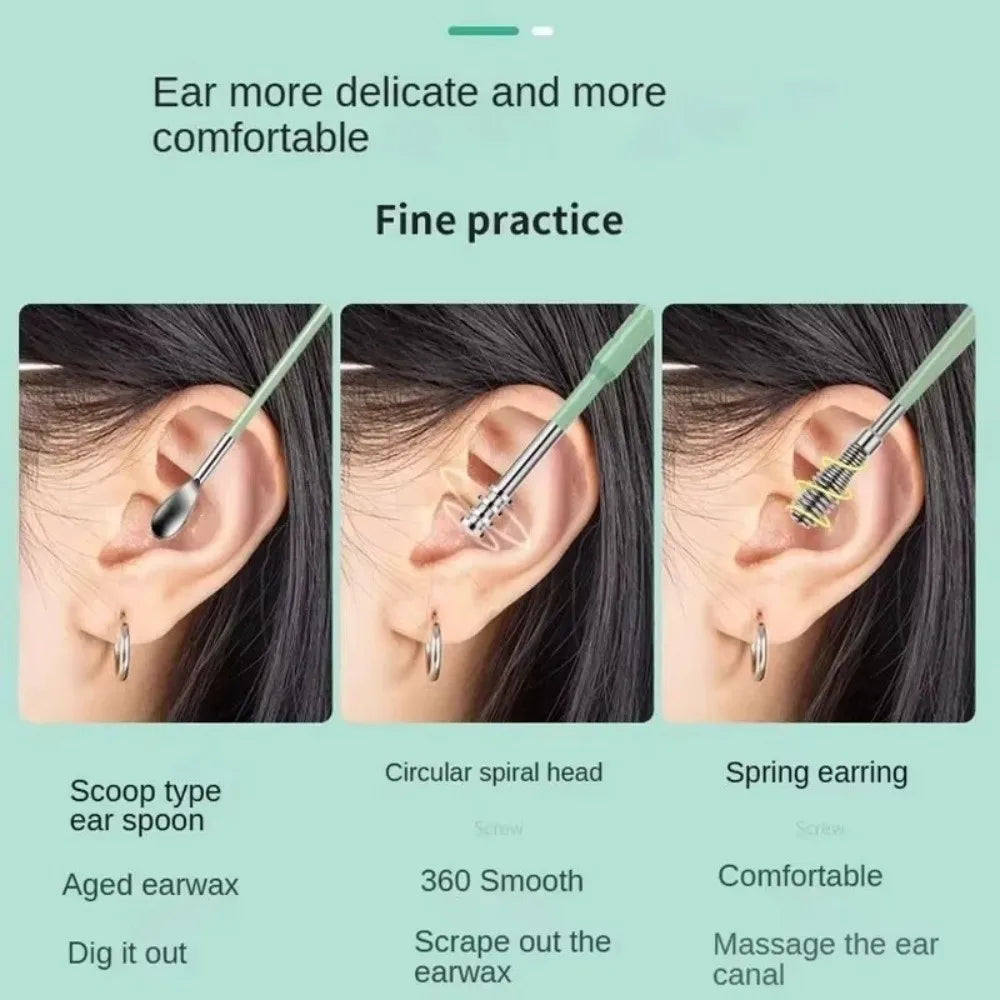 6-Pc 360° Stainless Steel Ear Pick Set | Spiral Ear Spoon Ear Cleaning Tool QXL