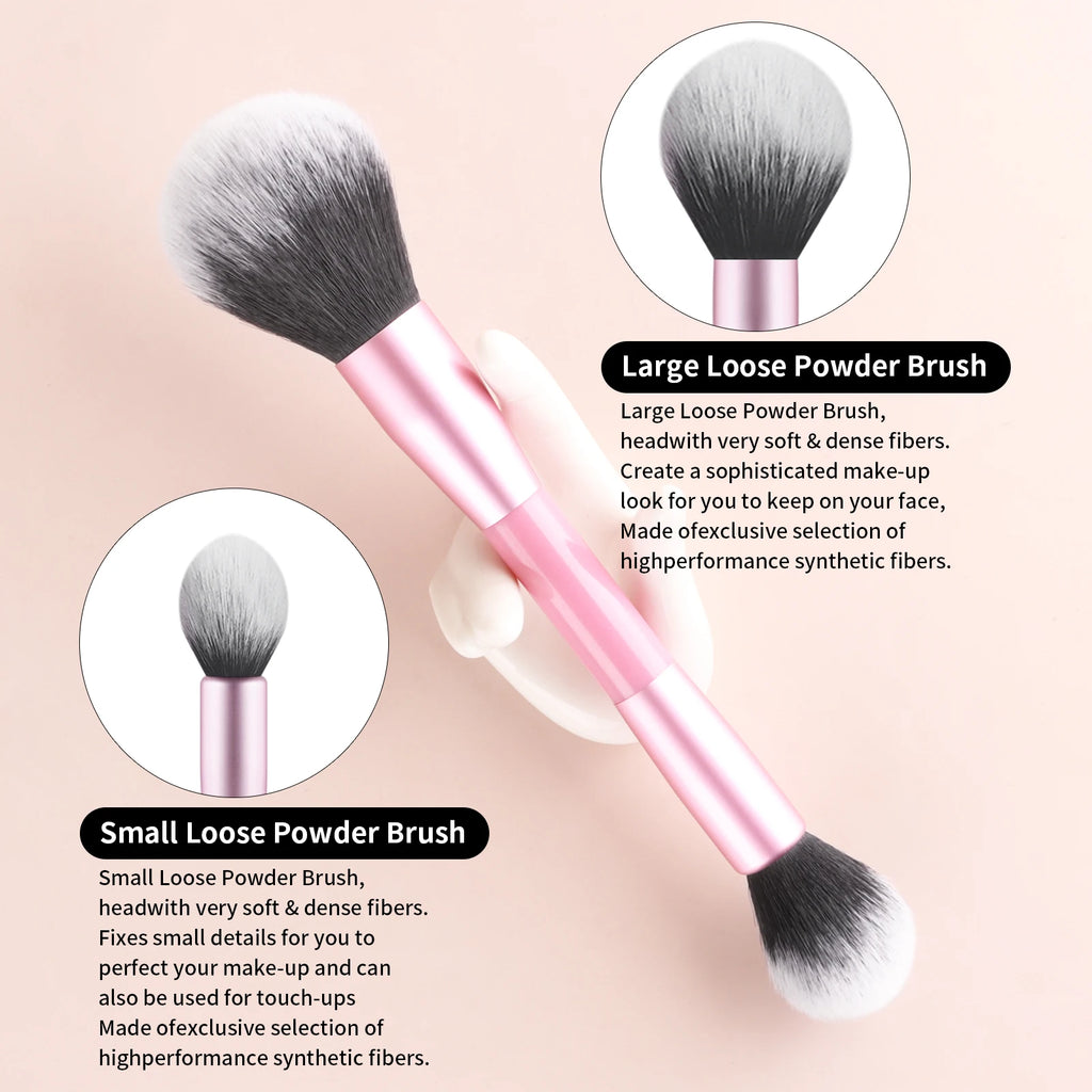 2-Pack Double-Ended Powder & Contour Makeup Brush Set Makeup Brush Set QXL