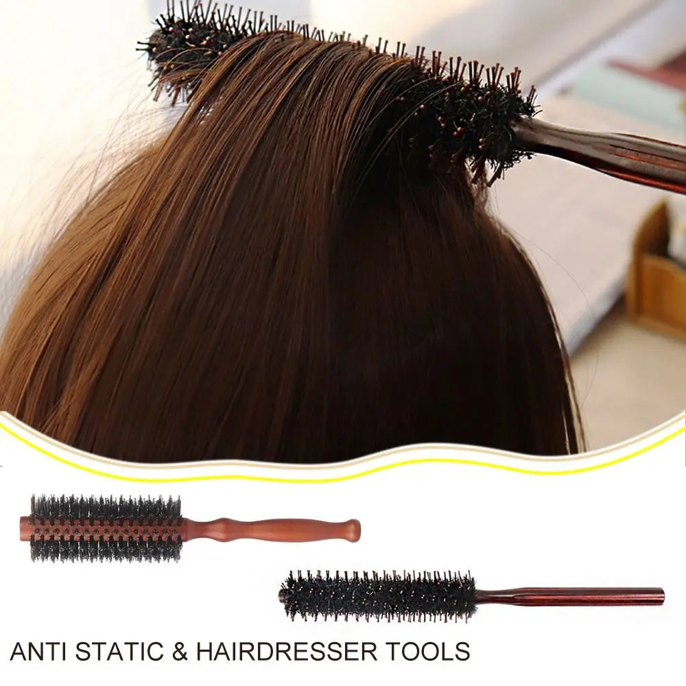 Anti-Static Boar Bristle Round Hair Brush | Wooden Handle Round Hair Brush QXL