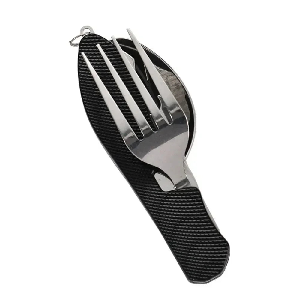 Foldable Camping Utensil Set – Stainless Steel Knife Fork Spoon Camping Utensil Set QXL M412 black