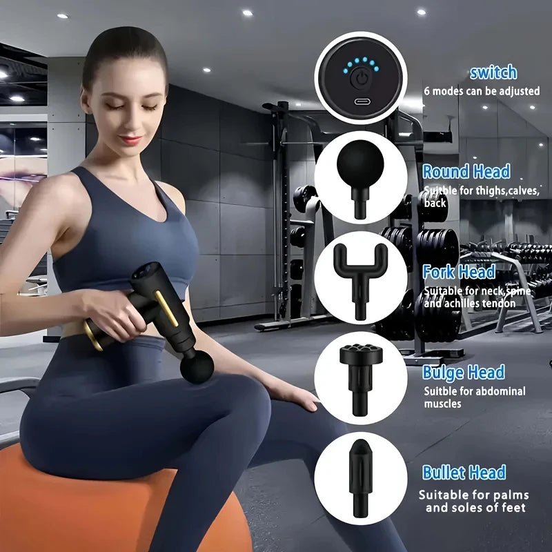 Portable Wireless Massage Gun | 4 Heads & LED Screen Handheld Massage Gun QXL