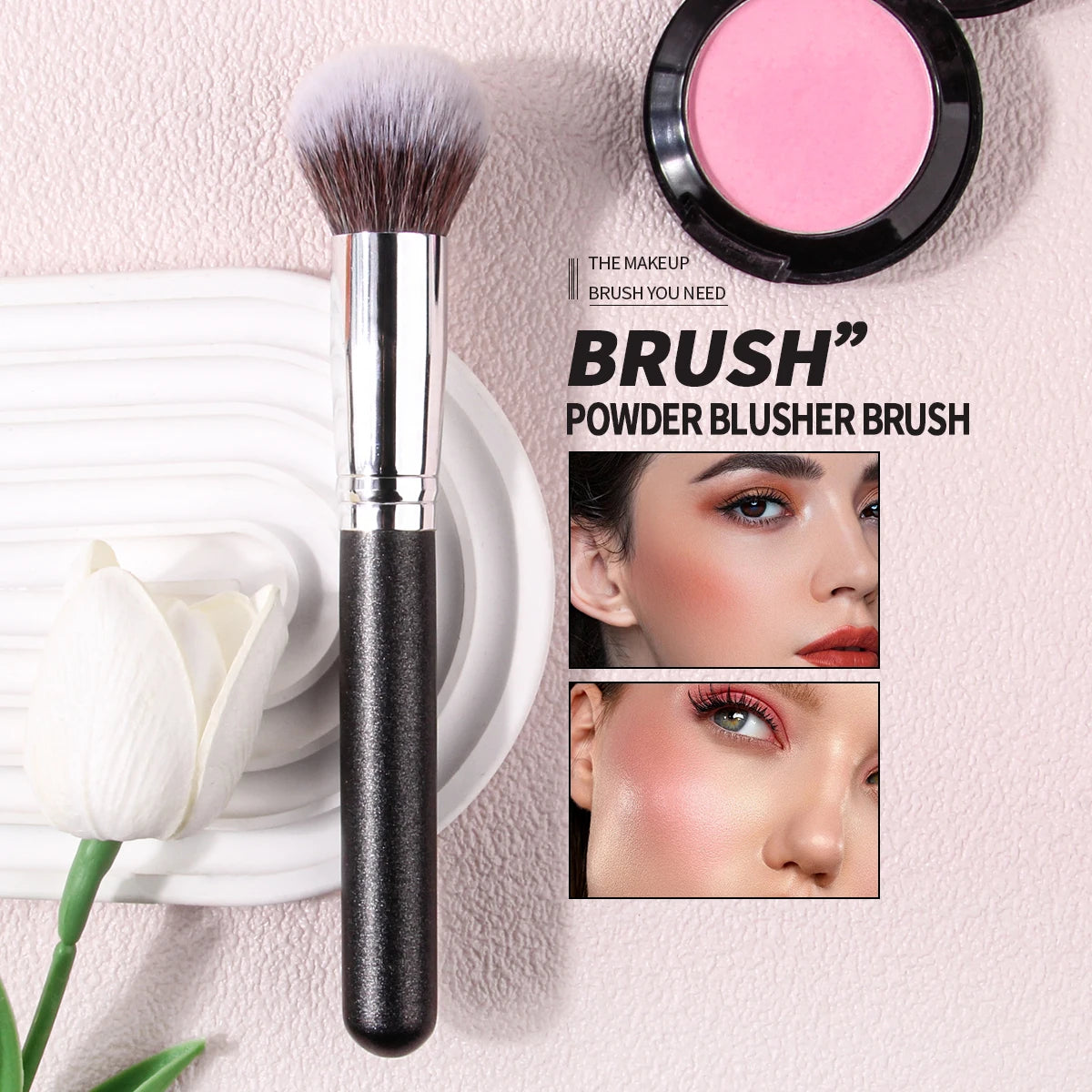 KOSSHOW Round Fluffy Blush Brush – Powder & Highlighter Blush Makeup Brush QXL