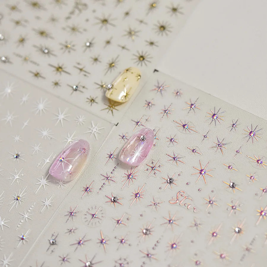 5D Bronzing Star Nail Stickers | Gold Silver Laser Decals Nail Art Stickers QXL