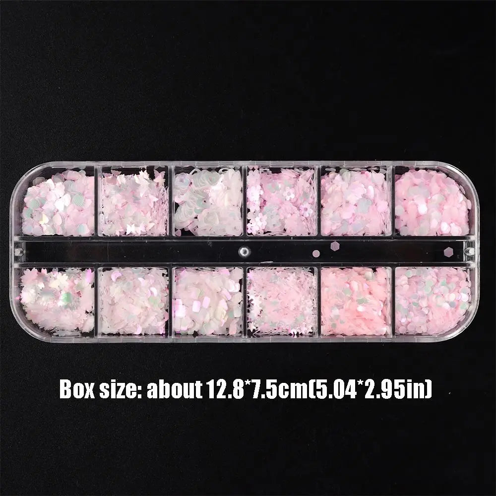 Pink Aurora Glitter Nail Sequins – Mixed Shapes Box Nail Art Sequins QXL