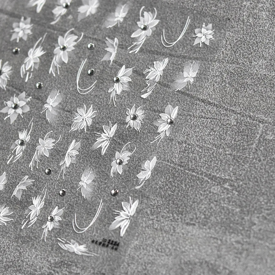 5D Crystal Diamond White Flower Nail Stickers | Japanese Vintage Nail Art Stickers QXL