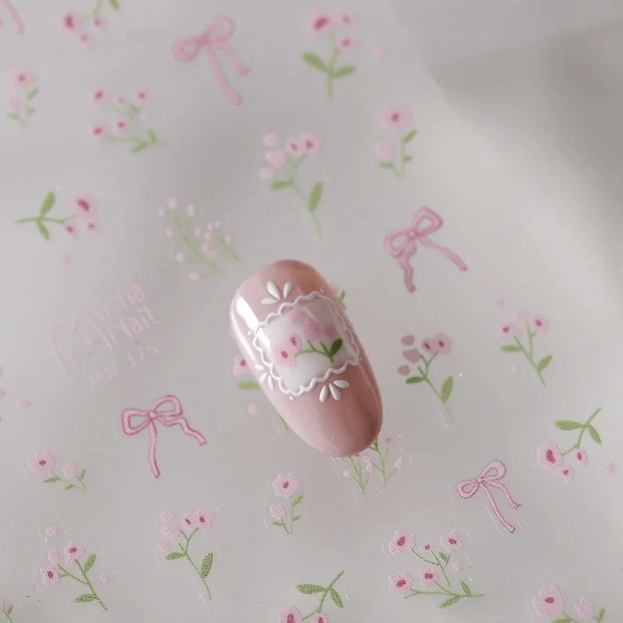5D Floral Nail Stickers | Pink Daisy Rose Butterfly Decals Nail Art Stickers QXL