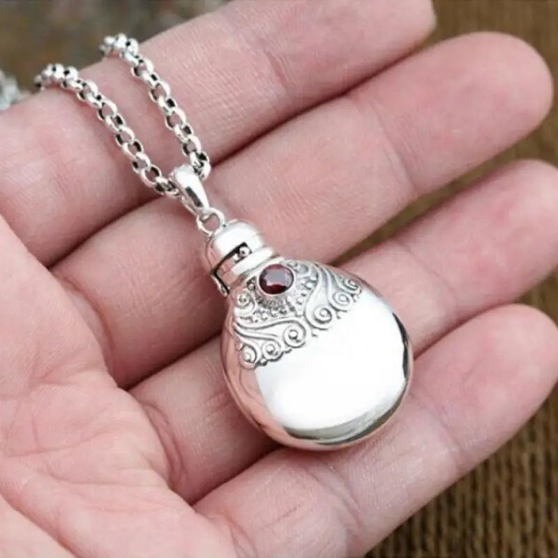 Mini Antique Silver Perfume Pendant Bottle | Openable Locket Perfume Pendant Locket QXL Default Title