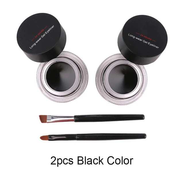 Music Flower Gel Eyeliner Set | Black & Brown Waterproof Duo Gel Eyeliner Set QXL Black And Black